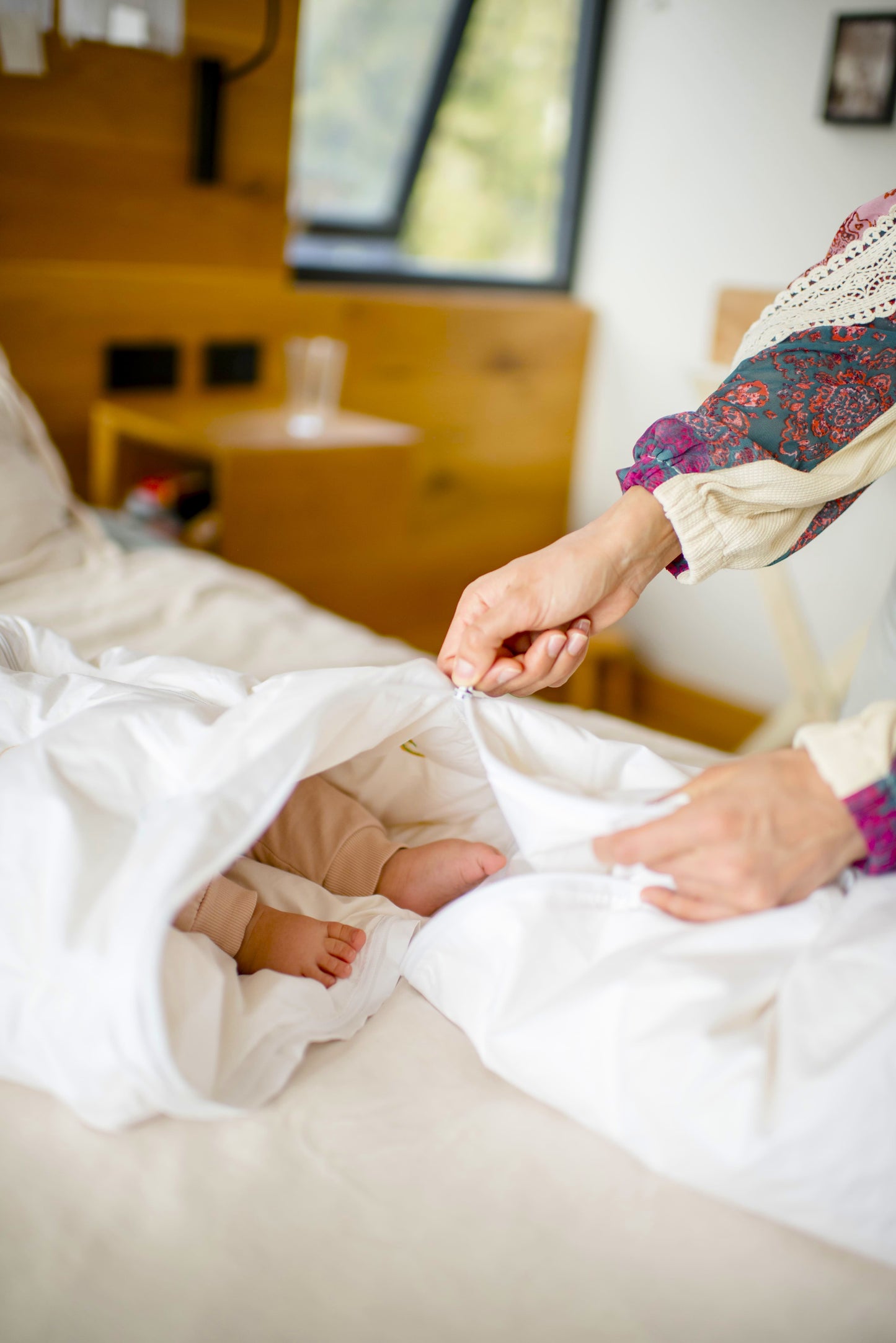 Extensión para saquito de bebé sin patitas, acoplada mediante cierre inferior, con relleno de pluma hipoalergénica de La Casa de los Gansos