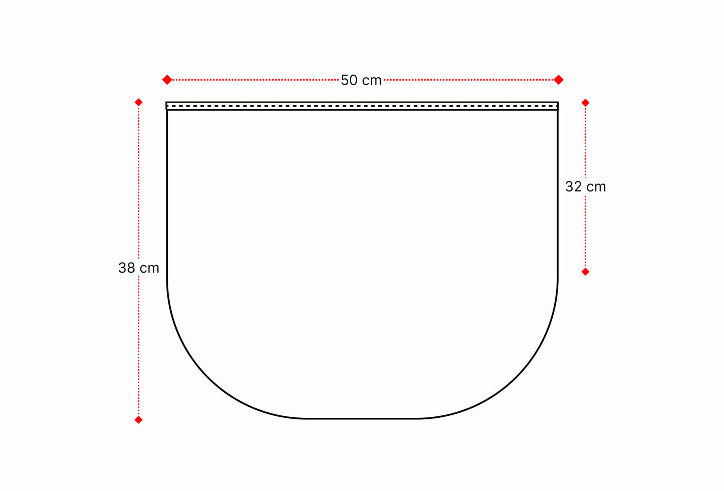 Ilustración técnica con medidas de la extensión del saquito sin patitas de La Casa de los Gansos