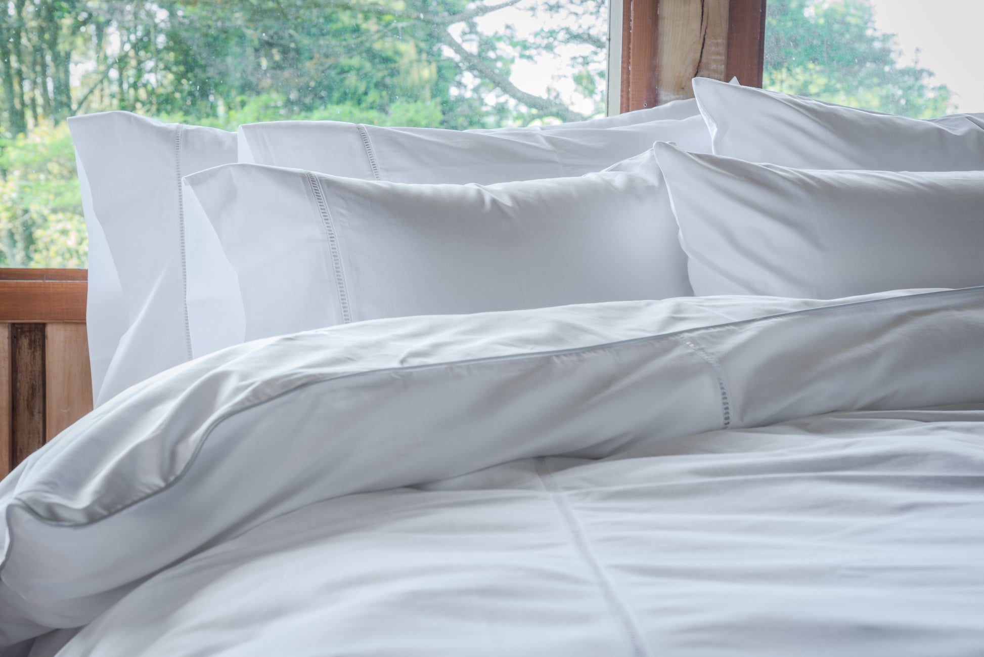 Funda de almohada diseño deshilado, algodón satinado portugués 600 hilos La Casa de los Gansos