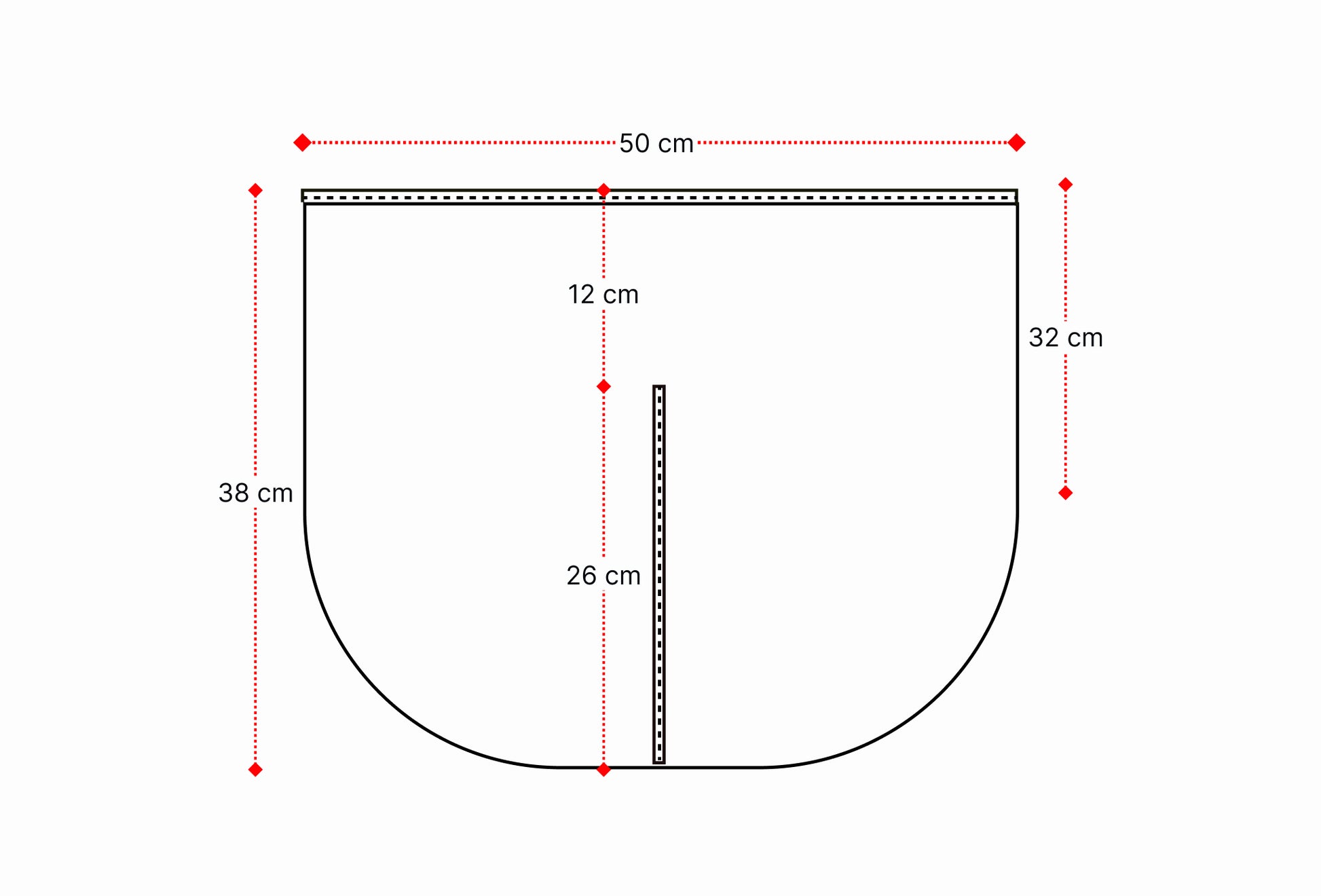 Ilustración técnica de la extensión con patitas del saquito de La Casa de los Gansos, muestra medidas exactas del diseño