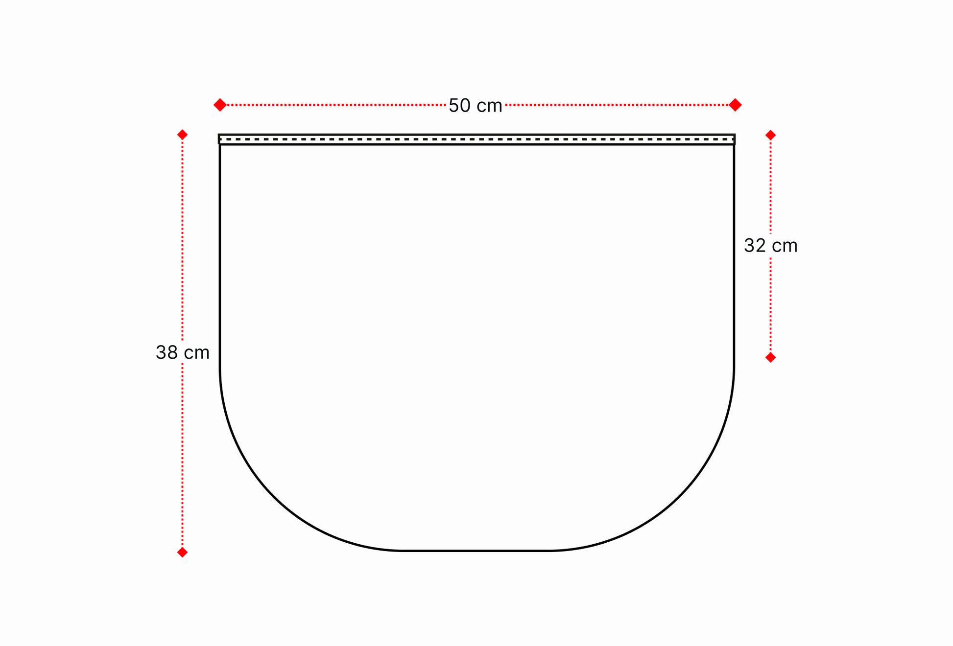 Ilustración técnica con medidas de la extensión del saquito sin patitas de La Casa de los Gansos
